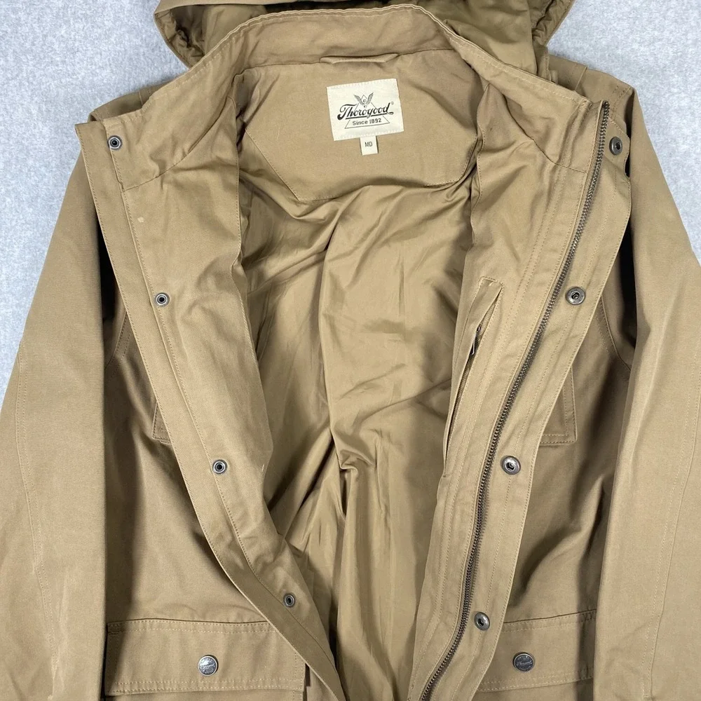 Thorogood Field Jacket Mens MD Tan Hooded Utility Multi-Pocket Workwear Coat